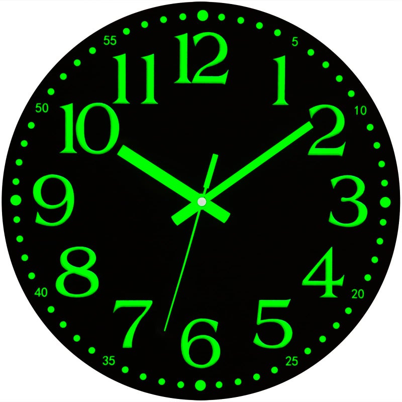Warminn Wall Clock  12 inch Glow in The Dark Wall Clocks Battery Operated Black Wood Silent Wall Clock NonTicking Analog Luminous Clock for Living Room Bedroom Office Kitchen Classroom Bathroom