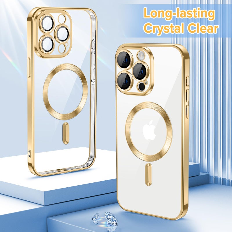 Hython Magnetic Clear for iPhone 15 Pro Case with Camera Lens Protector [Compatible with MagSafe] Luxury Plating Edge Slim Soft TPU Cover Protective Phone Case for iPhone 15 Pro 6.1", Gold - Image 2