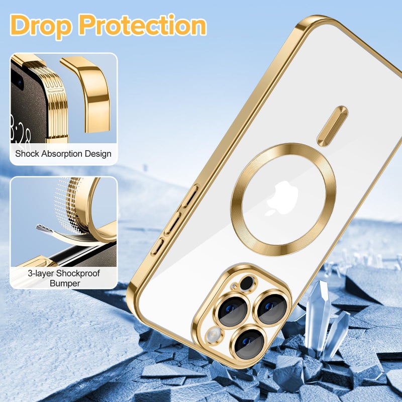 Hython Magnetic Clear for iPhone 15 Pro Case with Camera Lens Protector [Compatible with MagSafe] Luxury Plating Edge Slim Soft TPU Cover Protective Phone Case for iPhone 15 Pro 6.1", Gold - Image 5