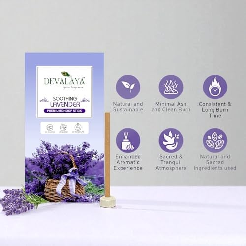 Devalaya Soothing Lavender Dhoop Sticks (120 Sticks, Pack of 12) | Bamboo-Less Incense Sticks for Pooja | 100% Charcoal-Free | Toxin Free | 3-Inch Length with Ceramic Strand | Premium Dhoop Batti - Image 2