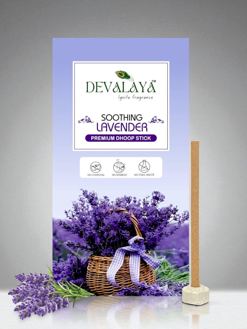 Devalaya Soothing Lavender Dhoop Sticks (120 Sticks, Pack of 12) | Bamboo-Less Incense Sticks for Pooja | 100% Charcoal-Free | Toxin Free | 3-Inch Length with Ceramic Strand | Premium Dhoop Batti - Image 1