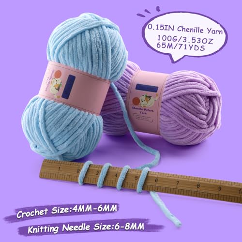 Mooaske Chunky Yarn for Crocheting - Chenille Yarn for Knitting - Bulky Blanket Yarns for Crocheting Blankets Amigurumi Craft Hat Shoes, Plush Fluffy Soft Yarns 71 yds/3.5 oz Each Skein(Light Purple) - Image 3