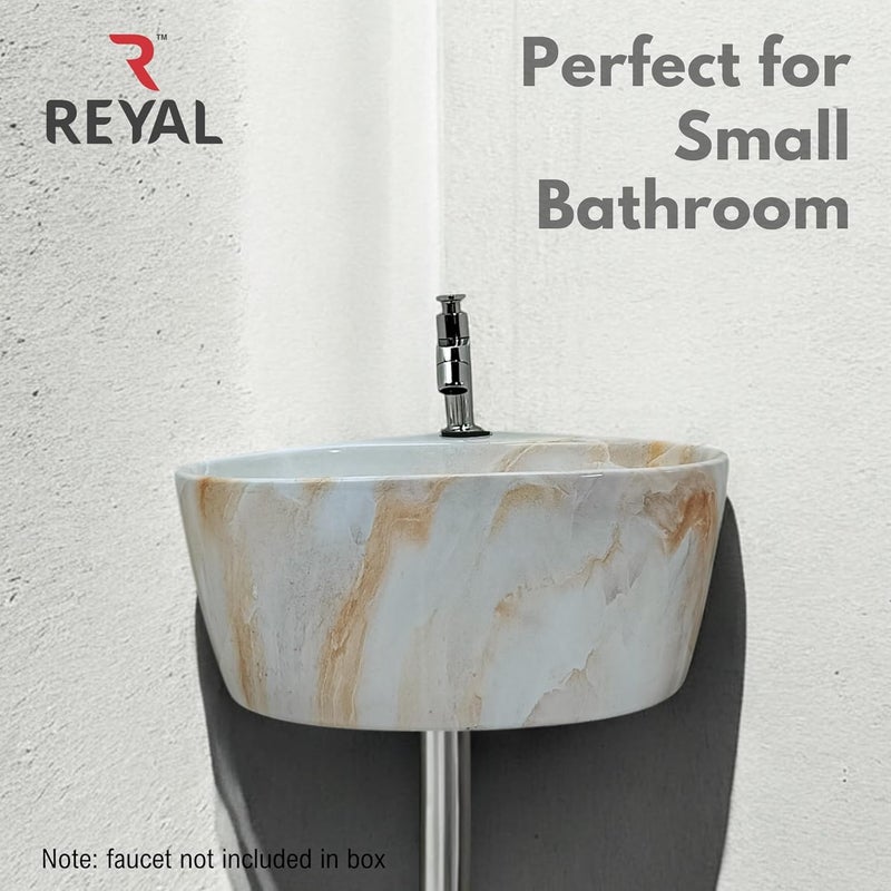Reyal Premium Ceramic Triangular Corner Wash basin For Bathroom 14 x 13 x 6 Inch Ceramic Tabletop BasinBathroom BasinWall Mount BasinSmall Corner Basin Orange Cloud Glossy - Image 2