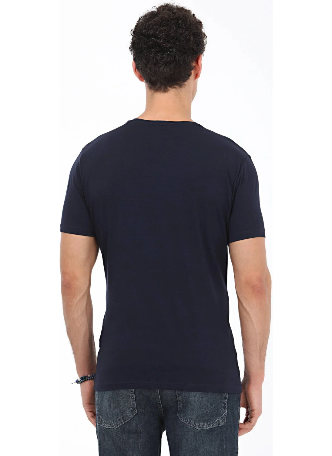 كيب Navy Blue Crew Neck Cotton Blend T-Shirt