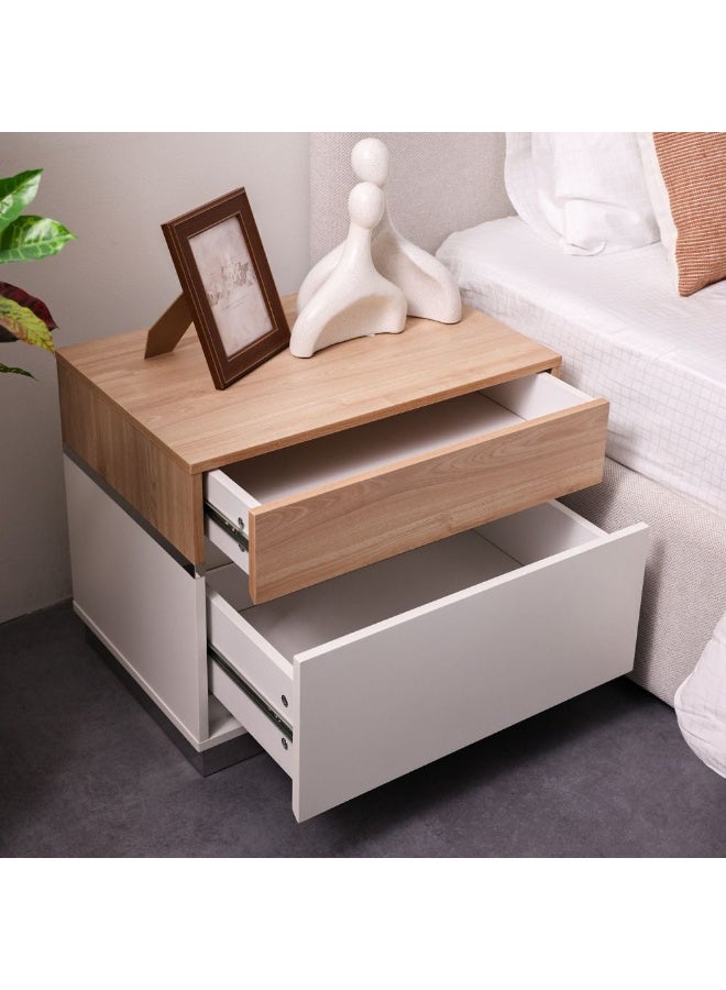 DANUBE HOME Frazer Night Stand Modern Bedside Table Luxury Nightstands Multifunction Nightstand For Bedroom - White/Natural Oak - Image 3