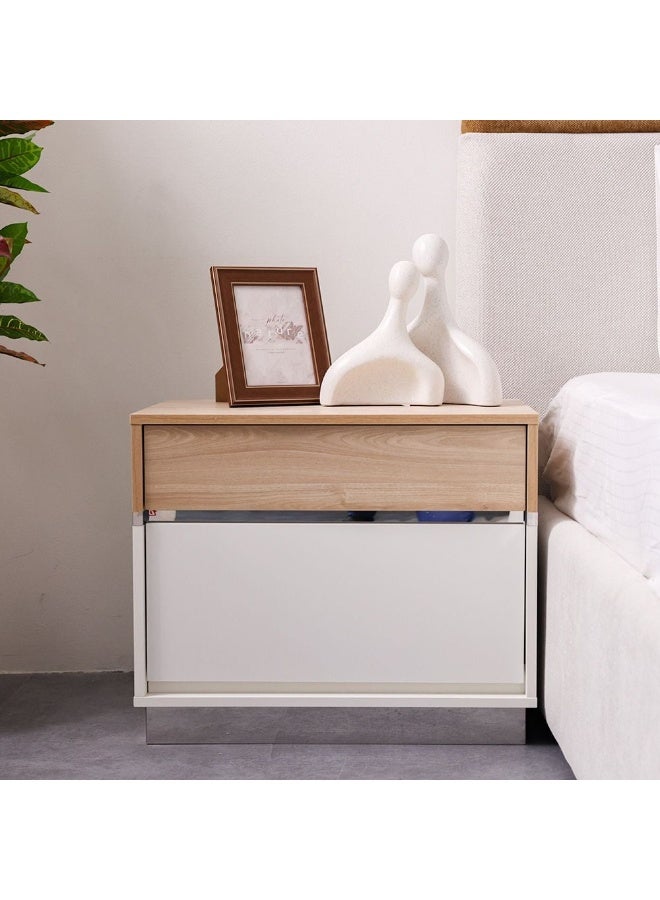 DANUBE HOME Frazer Night Stand Modern Bedside Table Luxury Nightstands Multifunction Nightstand For Bedroom - White/Natural Oak - Image 1