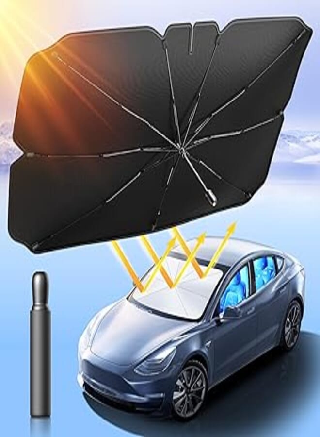 TECKNET Car Windshield Sun Shade Umbrella, Foldable Windshield Sun Shade for Car Block UV Rays and Heat, Adjustable Size Car Front Window Shade Keep Vehicle Cool for Auto Sedan SUV(57"x31",47"x25")