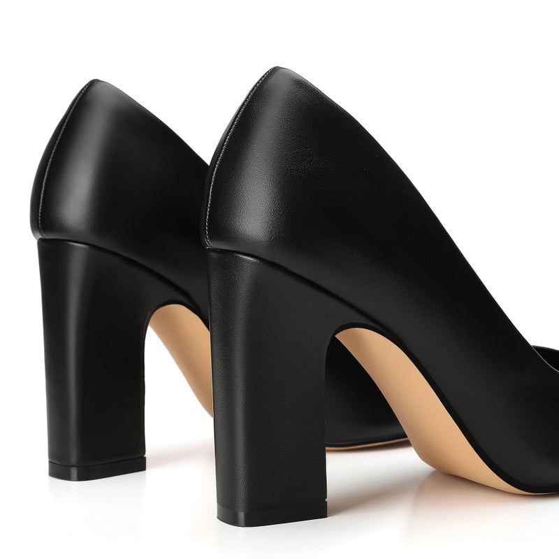 Trary Black Heels Closed Pointed Toe Chunky Pumps Shoes Women Comfortable Block High Heels Slip-On Office Party Wedding Dress Women's Shoes 3.54" Heel Size 9 - Image 3