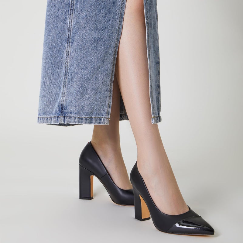 Trary Black Heels Closed Pointed Toe Chunky Pumps Shoes Women Comfortable Block High Heels Slip-On Office Party Wedding Dress Women's Shoes 3.54" Heel Size 9 - Image 5