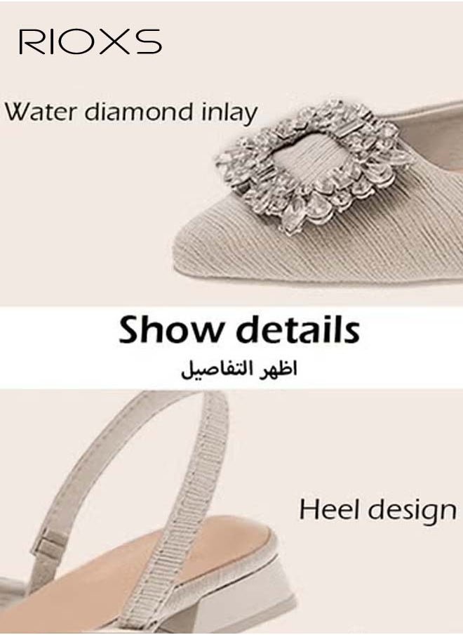 RIOXS - Women's Heeled Sandals, Closed Pointed Toe Slip-On Backless Rhinestones Sandals, Laides Stiletto Slides Shoes, Fashionable Dress Sandals, Wedding Party Pumps Sandals, Slides Sandals For Work  And Evening Party - Image 1
