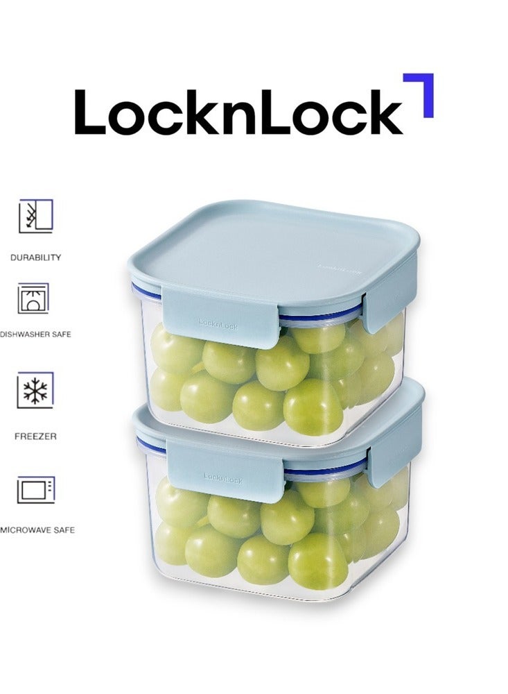 LocknLock Classic Plus Square Food Container 860ml (PACK of 2) – Mint, Airtight & Microwave Safe - Image 1