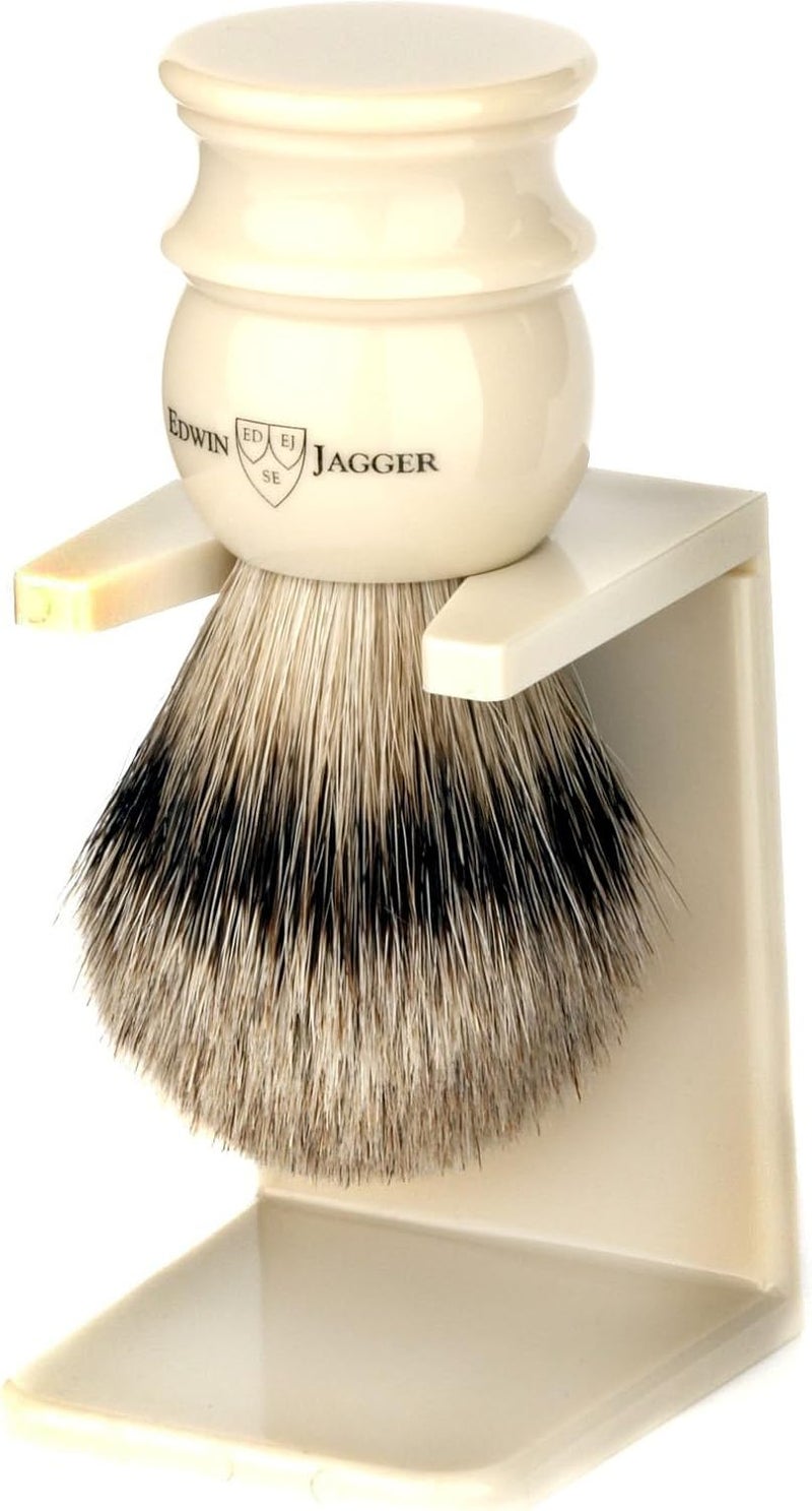 Edwin Jagger Silvertip Shaving Brush with Drip Stand Large Imitation Ivory - Image 1