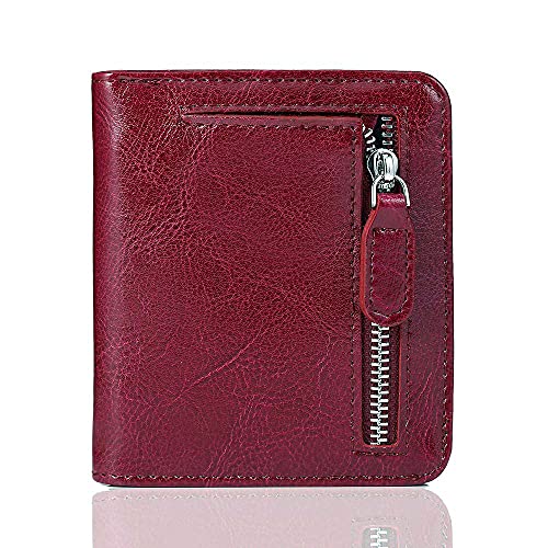 FT FUNTOR FUNTOR Leather Wallet for Women, Ladies Small Compact Bifold Pocket RFID Blocking Wallet for Women, Waxed Red - Image 1