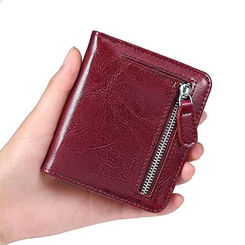 FT FUNTOR FUNTOR Leather Wallet for Women, Ladies Small Compact Bifold Pocket RFID Blocking Wallet for Women, Waxed Red - Image 4
