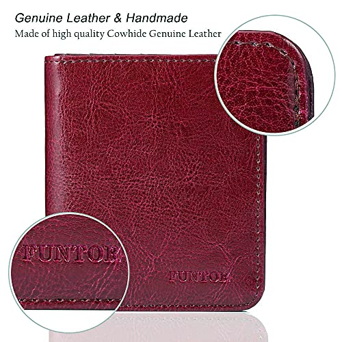 FT FUNTOR FUNTOR Leather Wallet for Women, Ladies Small Compact Bifold Pocket RFID Blocking Wallet for Women, Waxed Red - Image 5