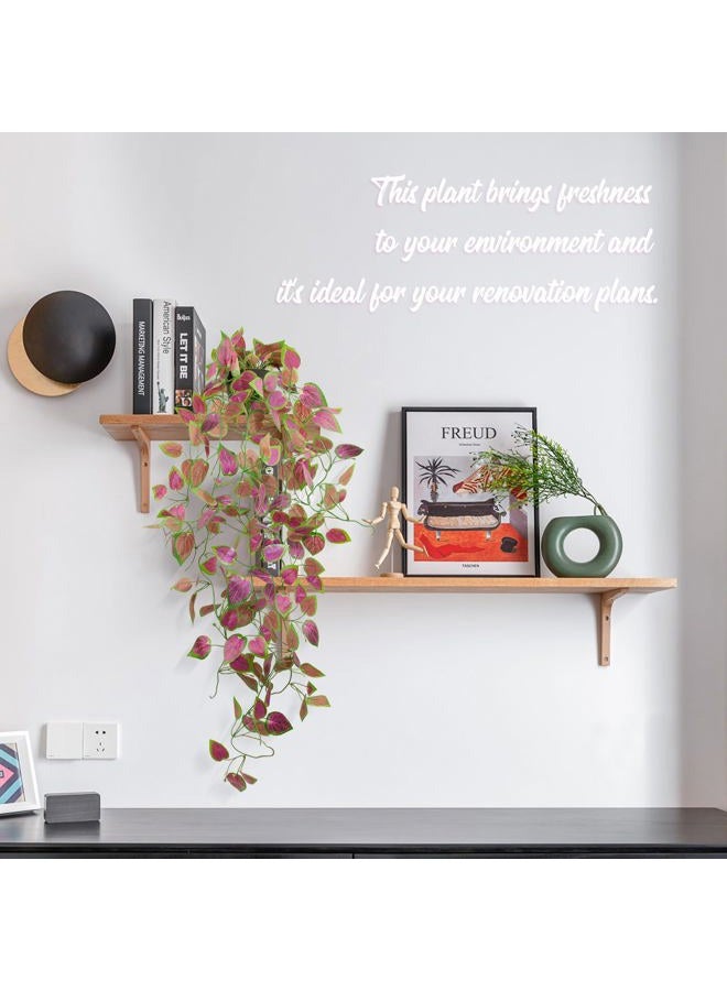 LOYWREE Small Artificial Hanging Potted Plants, Fake Purple Potted Plant Faux Ivy Vine Plant for Shelf Home Office Indoor Outdoor Garden Greenery Decor (Black Pot) - Image 3