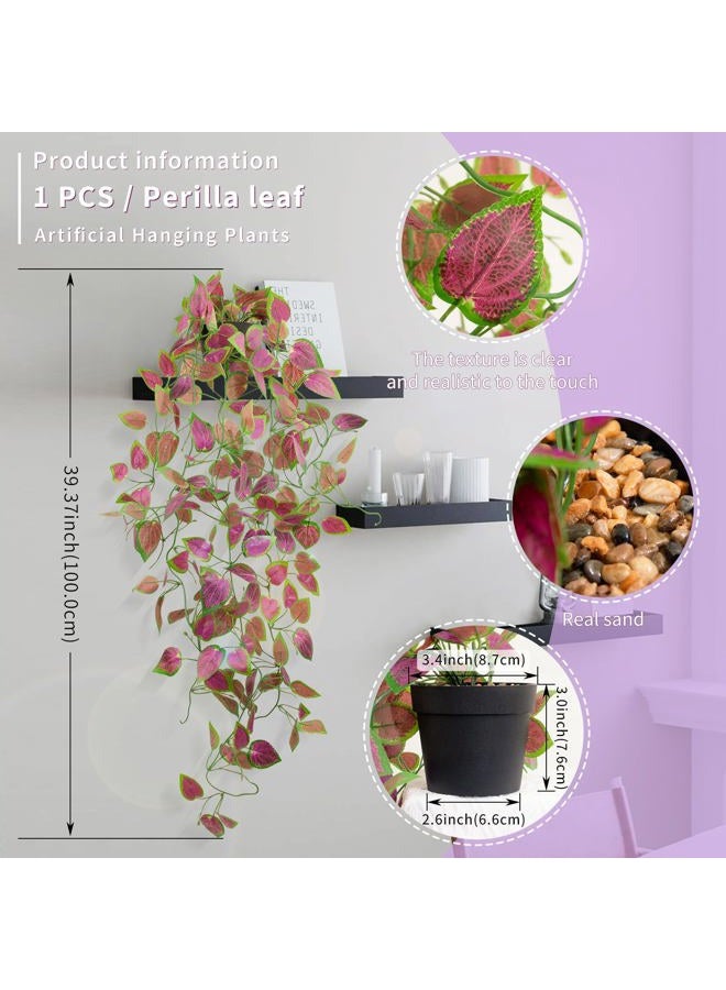 LOYWREE Small Artificial Hanging Potted Plants, Fake Purple Potted Plant Faux Ivy Vine Plant for Shelf Home Office Indoor Outdoor Garden Greenery Decor (Black Pot) - Image 2