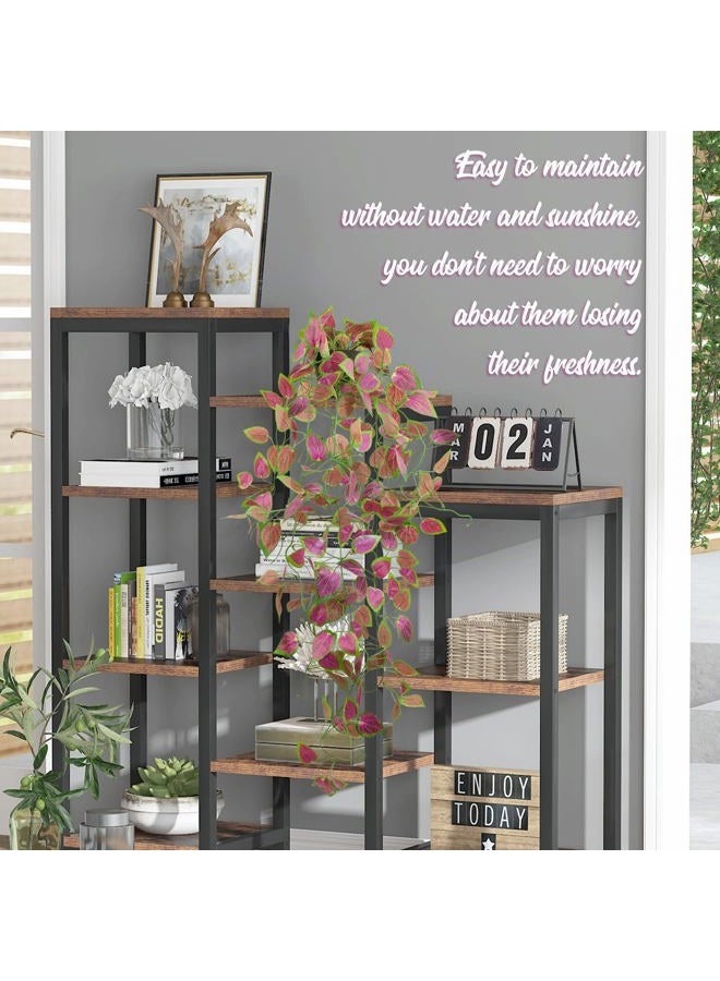 LOYWREE Small Artificial Hanging Potted Plants, Fake Purple Potted Plant Faux Ivy Vine Plant for Shelf Home Office Indoor Outdoor Garden Greenery Decor (Black Pot) - Image 5