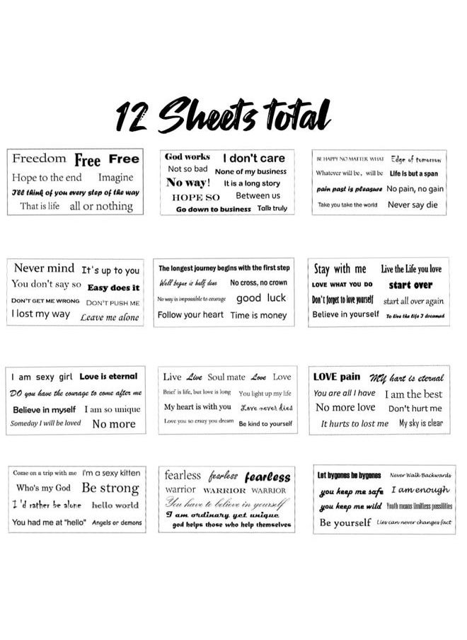 Etncy Life - 12 Sheets Inspirational Temporary Tattoos Realistic Tattoo Stickers for Adult Women Face Body Hand (Style1-12Pcs) - Image 1