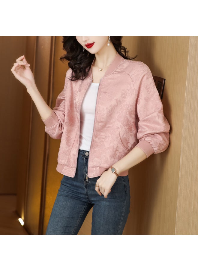 Autumn Women's Fashionable Silk Jacquard Mom Short Coat Autumn And Winter 2024 Jacket Baseball Uniform Spring And Autumn Top
