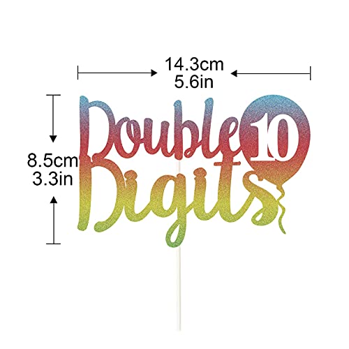 Festiko®Rainbow Glitter Double Digits 10th Birthday Cake Topper,10 Year Old Balloon Birthday Cake Decor, 10th Anniversary Party Decorations Supplies - Image 2