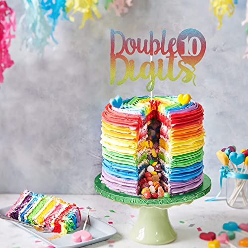 Festiko®Rainbow Glitter Double Digits 10th Birthday Cake Topper,10 Year Old Balloon Birthday Cake Decor, 10th Anniversary Party Decorations Supplies - Image 5