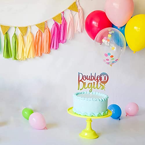 Festiko®Rainbow Glitter Double Digits 10th Birthday Cake Topper,10 Year Old Balloon Birthday Cake Decor, 10th Anniversary Party Decorations Supplies - Image 3