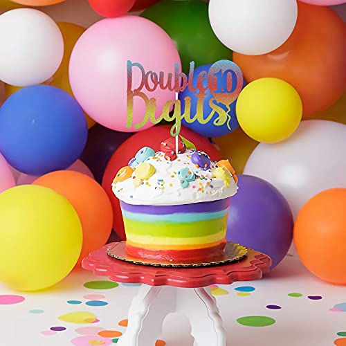 Festiko®Rainbow Glitter Double Digits 10th Birthday Cake Topper,10 Year Old Balloon Birthday Cake Decor, 10th Anniversary Party Decorations Supplies - Image 4