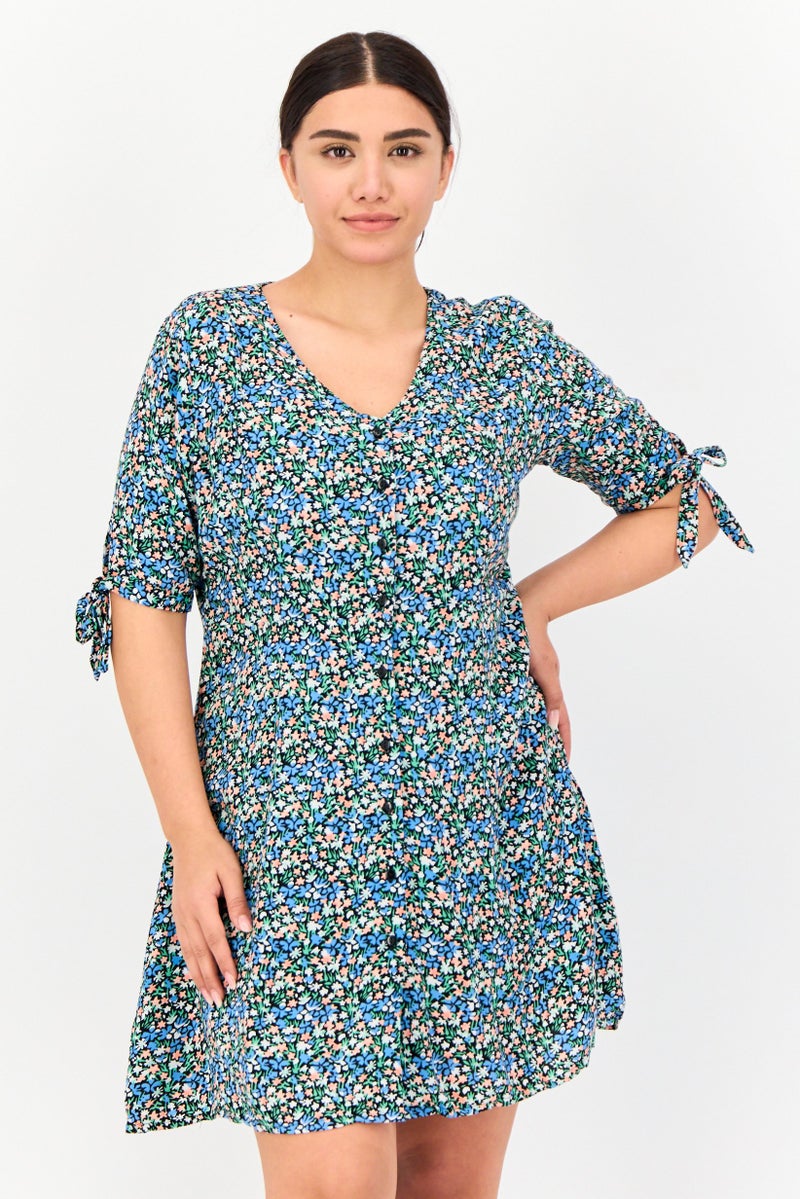 ONLY Women Floral Print Mini Dress, Multicolor - Image 1