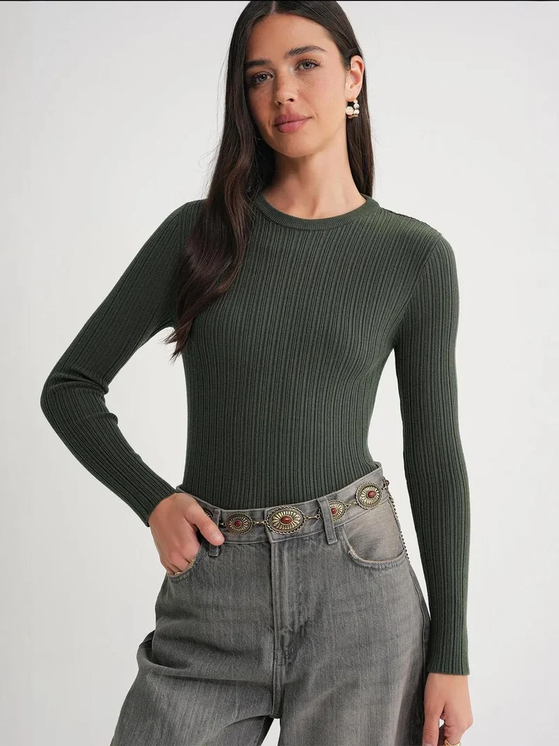 MixRay Mixray Soft Textured Ribbed Fitted Top