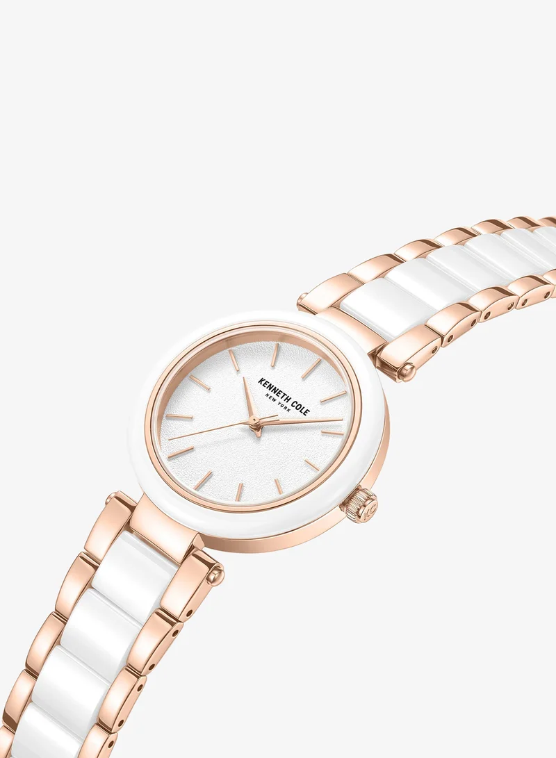 Kenneth Cole New York White Dial Gold White Stainless Steel Bracelet Analog Watch for Women 32mm