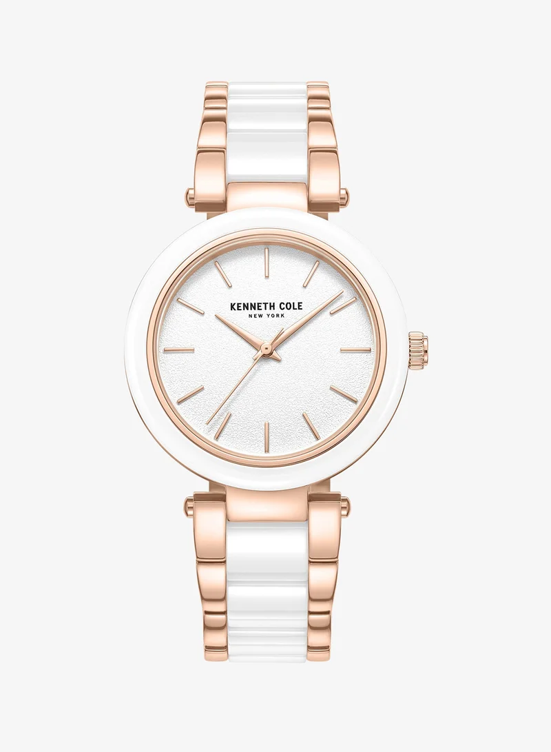 Kenneth Cole New York White Dial Gold White Stainless Steel Bracelet Analog Watch for Women 32mm