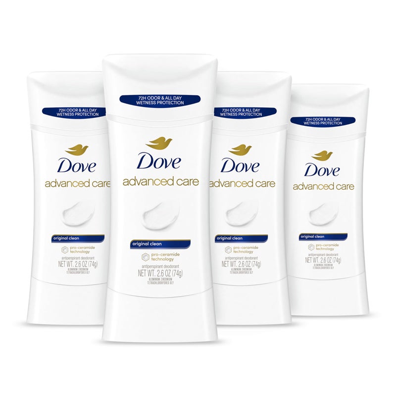 Dove Advanced Care Antiperspirant Deodorant Stick Original Clean 4 Count For helping skin barrier repair after shaving by boosting ceramide levels in your skin 26 oz