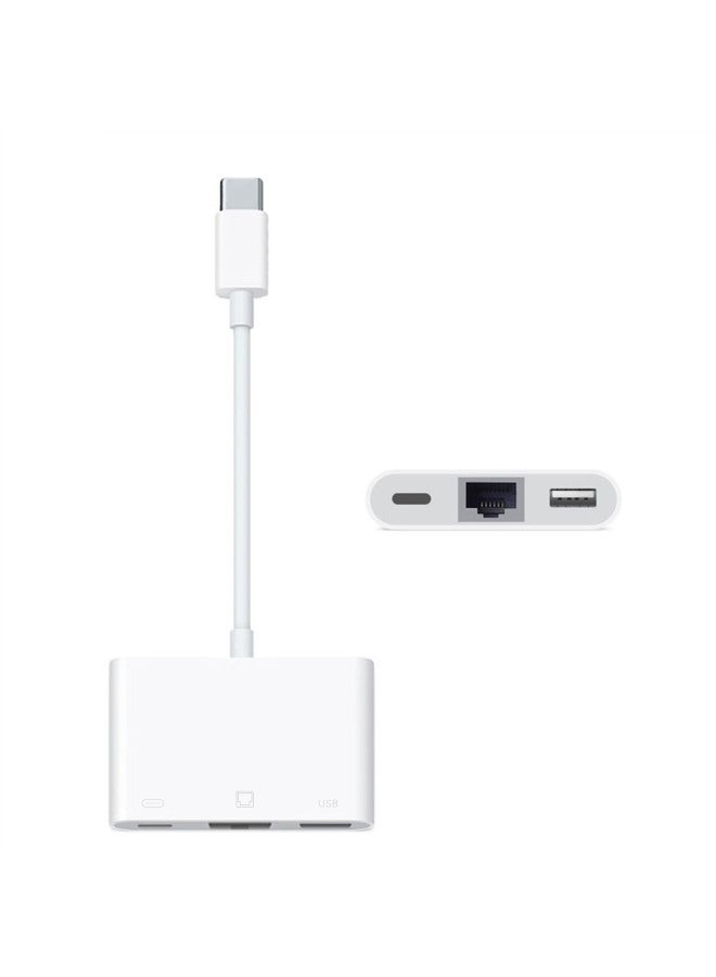 Multi-function RJ45 Ethernet Mobile Phone Adapter USB + Charging 100 M/Gigabit Three-in-one Network Port Converter-Color:Apple Interface 100MB - Image 2