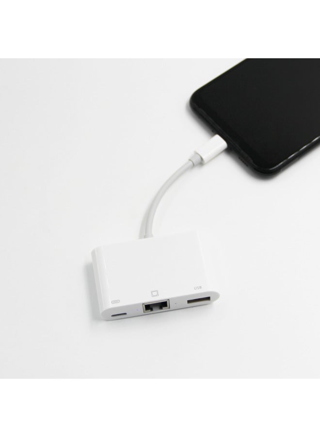 Multi-function RJ45 Ethernet Mobile Phone Adapter USB + Charging 100 M/Gigabit Three-in-one Network Port Converter-Color:Apple Interface 100MB - Image 5