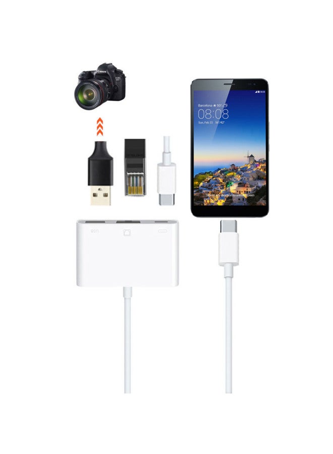 Multi-function RJ45 Ethernet Mobile Phone Adapter USB + Charging 100 M/Gigabit Three-in-one Network Port Converter-Color:Apple Interface 100MB - Image 4