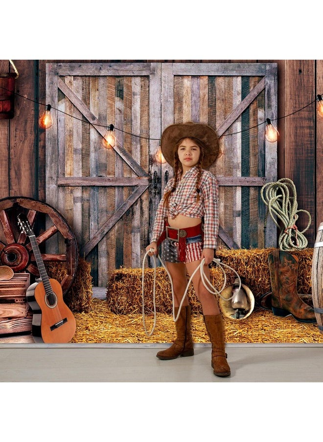 Moukeren - Western Cowboy Backdrop Western Party Supplies Decorations Wild West Decor Rustic Wooden House Barn Photography Background For Kids Boy Children Boy Baby Birthday Banner Photo Booth (7 X 5 Ft) - Image 1