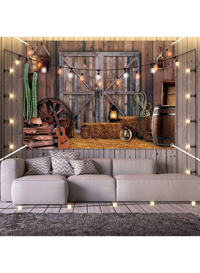 Moukeren - Western Cowboy Backdrop Western Party Supplies Decorations Wild West Decor Rustic Wooden House Barn Photography Background For Kids Boy Children Boy Baby Birthday Banner Photo Booth (7 X 5 Ft) - Image 1