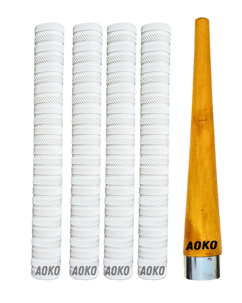 AOKO Plain White Soft Comfortable 4 Rubber Grips for Better Shock Absorption 1 Grip Cone for Cricket Bat Handle Accessories( Packof 5 ) - Image 1