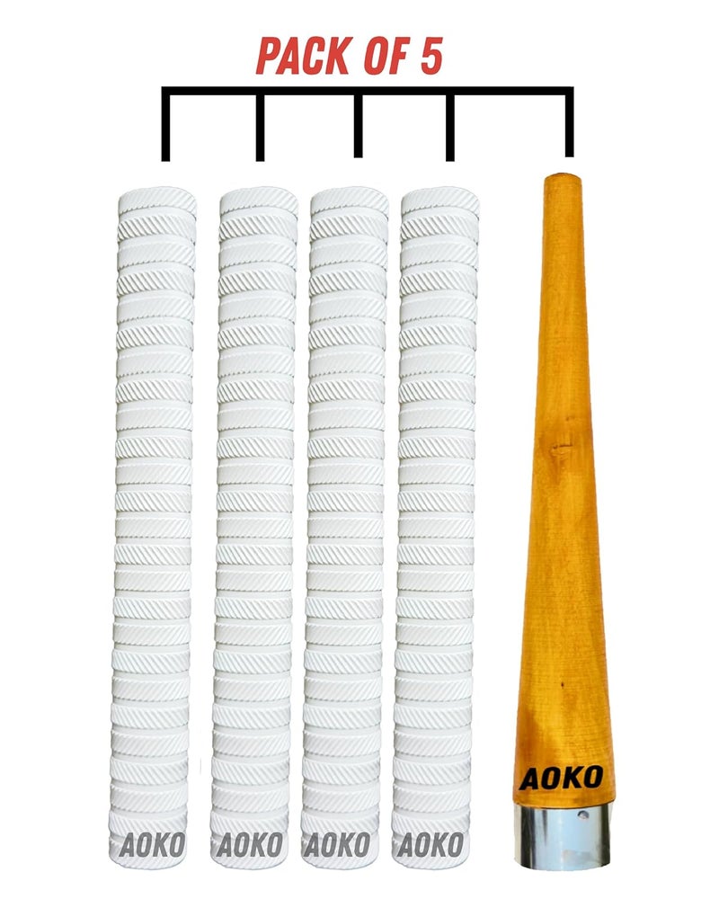AOKO Plain White Soft Comfortable 4 Rubber Grips for Better Shock Absorption 1 Grip Cone for Cricket Bat Handle Accessories( Packof 5 ) - Image 2