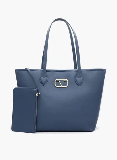 V Italia Solid Tote Bag with Double Handle and Pouch