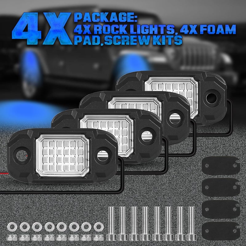 أل واي 8 4 بودات من أضواء الصخور الزرقاء LED مقاومة للماء نيون ترايل ريج لامب أضواء تحتية للسيارة والشاحنة والدراجة النارية والقارب وسيارات الدفع الرباعي ومركبات ATV وUTV (أزرق) - Image 5