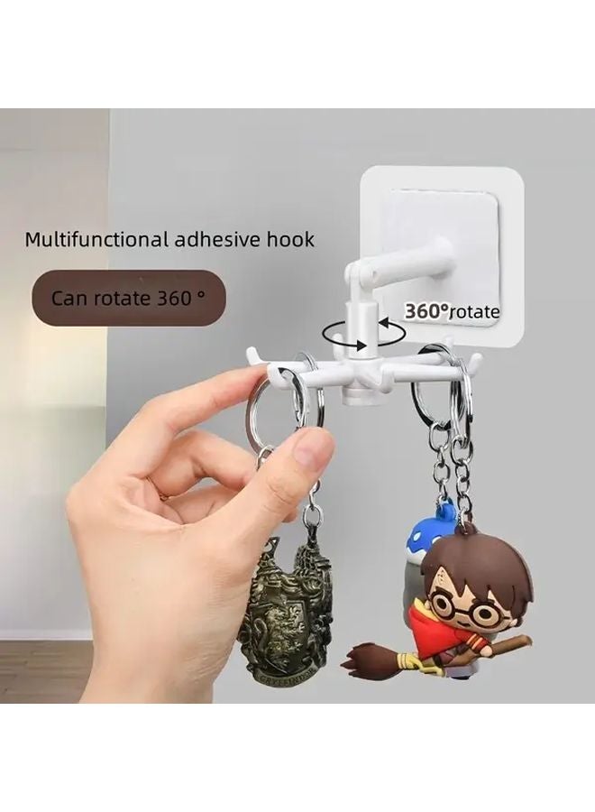 1pc White 6 Hook Rotating Wall Hooks No Drill Adhesive Installation Strong Hold Organizer - Image 2
