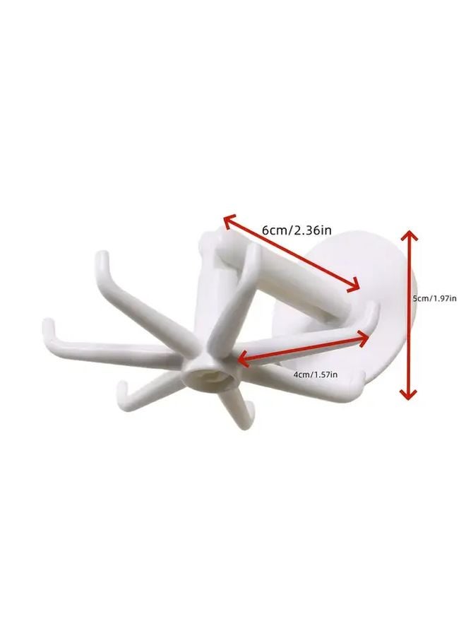 1pc White 6 Hook Rotating Wall Hooks No Drill Adhesive Installation Strong Hold Organizer - Image 4