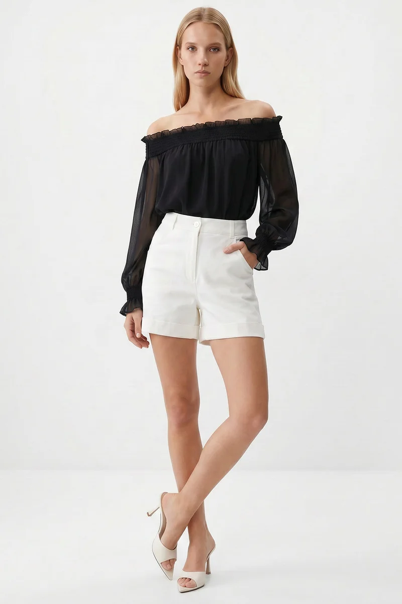Exquise Denim Regular Shorts with Pockets and Buttons