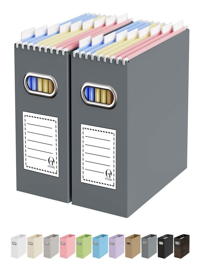 Oterri File Organizer Box, Portable Collapsible Cardboard File Folder Organizer with Handle for Letter Size Hanging Files, Document Storage Box for Home Office & Classroom (2 Packs, Dark Grey) - Image 1