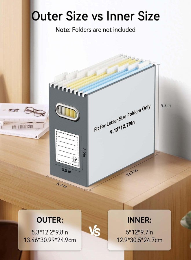 Oterri File Organizer Box, Portable Collapsible Cardboard File Folder Organizer with Handle for Letter Size Hanging Files, Document Storage Box for Home Office & Classroom (2 Packs, Dark Grey) - Image 2