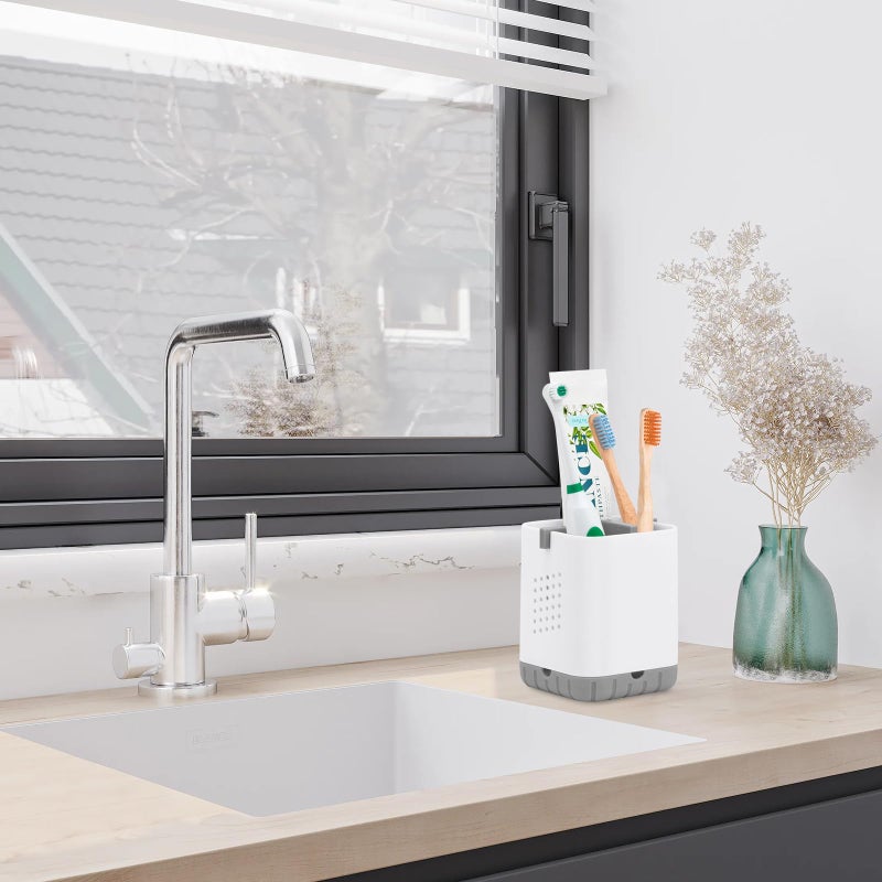 Boperzi Toothbrush Holders for Bathrooms, Detachable Electric Toothbrush Holder, Kids Toothbrush Holder Drainage, 3 slot Toothbrush and Toothpaste Holder Storage Caddy, Toothbrush Organizer White/Grey - Image 4