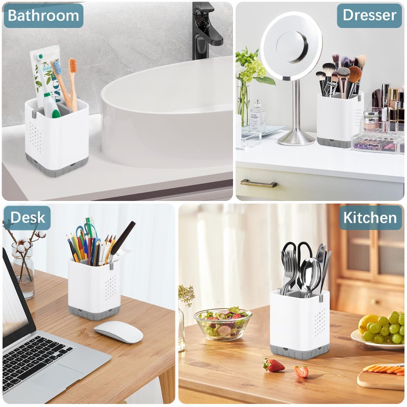 Boperzi Toothbrush Holders for Bathrooms, Detachable Electric Toothbrush Holder, Kids Toothbrush Holder Drainage, 3 slot Toothbrush and Toothpaste Holder Storage Caddy, Toothbrush Organizer White/Grey - Image 5