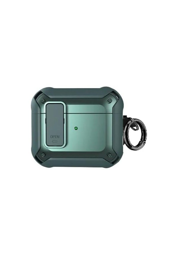 جراب حماية متوافق مع سماعات ايربودز برو الجيل الثاني بقفل ، بتصميم درع عسكري لسماعات 2 سلسلة مفاتيح، حافظة واقية مضادة للصدمات اير بود 2022 (أسود)، البولي يوريثين الحراري. اخضر